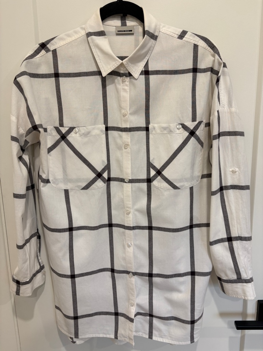 Noisy May White Button-Up Shirt with Black Windowpane Check